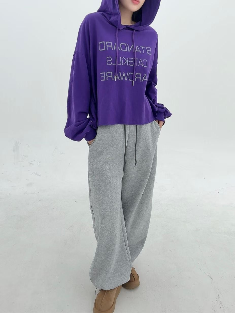 1B105 字母下擺捲邊短版帽T(沒有刷毛)