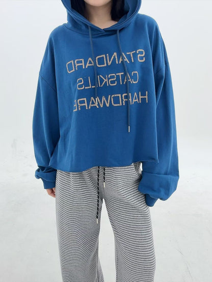 1B105 字母下擺捲邊短版帽T(沒有刷毛)