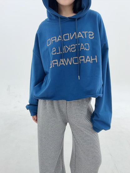 1B105 字母下擺捲邊短版帽T(沒有刷毛)