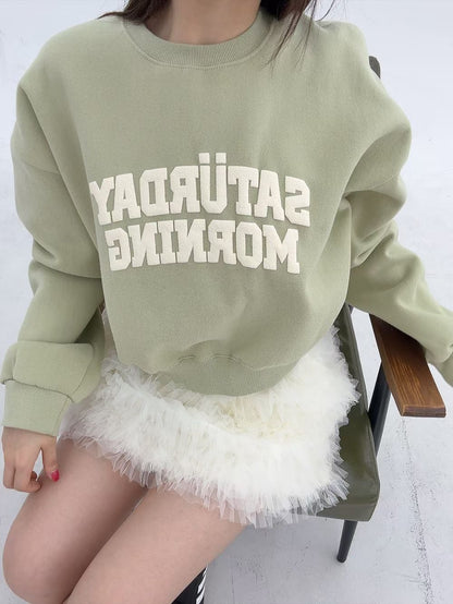 1B107 可愛撞色字母短版大學T(內磨毛)