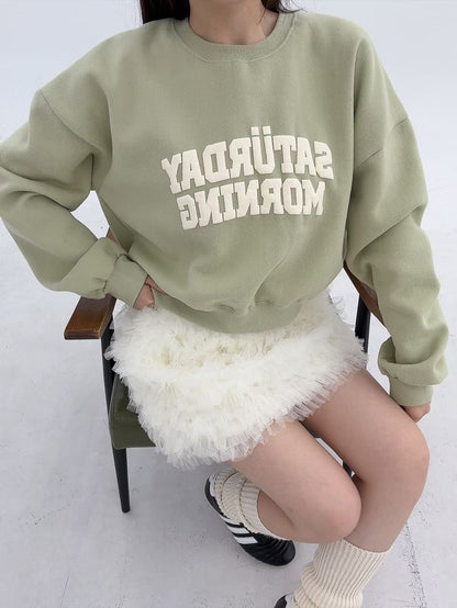 1B107 可愛撞色字母短版大學T(內磨毛)