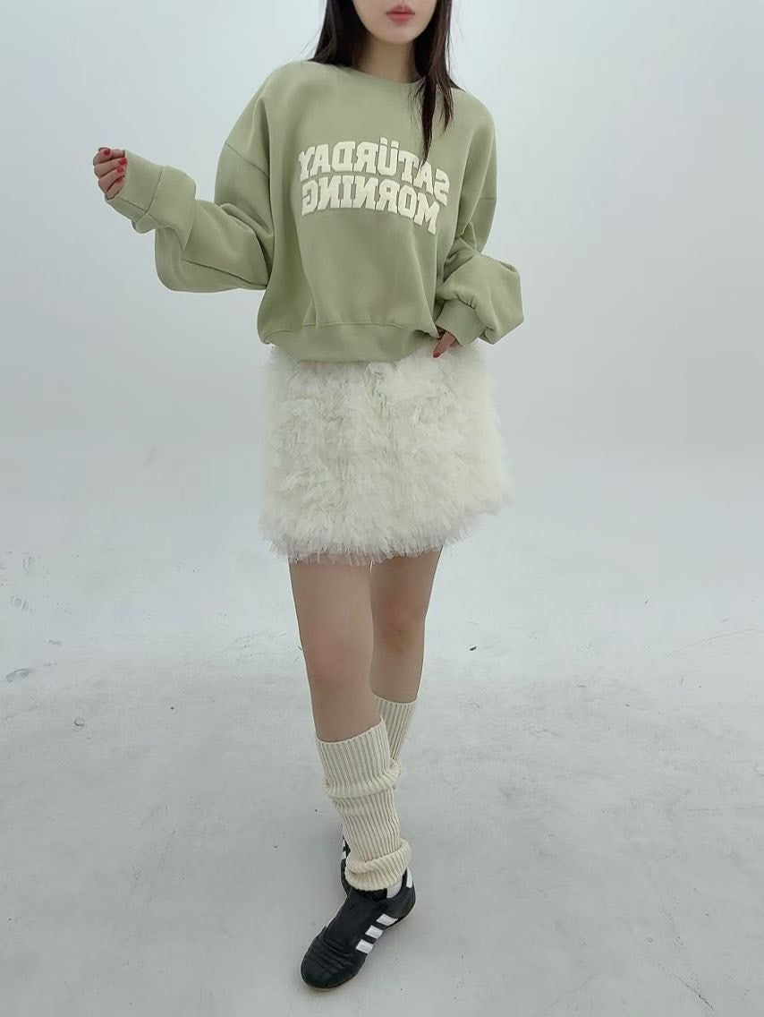 1B107 可愛撞色字母短版大學T(內磨毛)