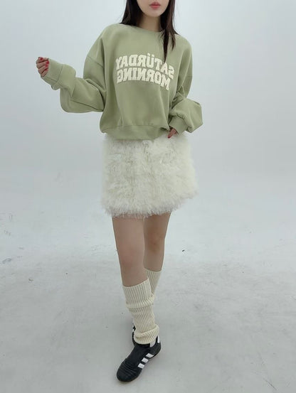 1B107 可愛撞色字母短版大學T(內磨毛)