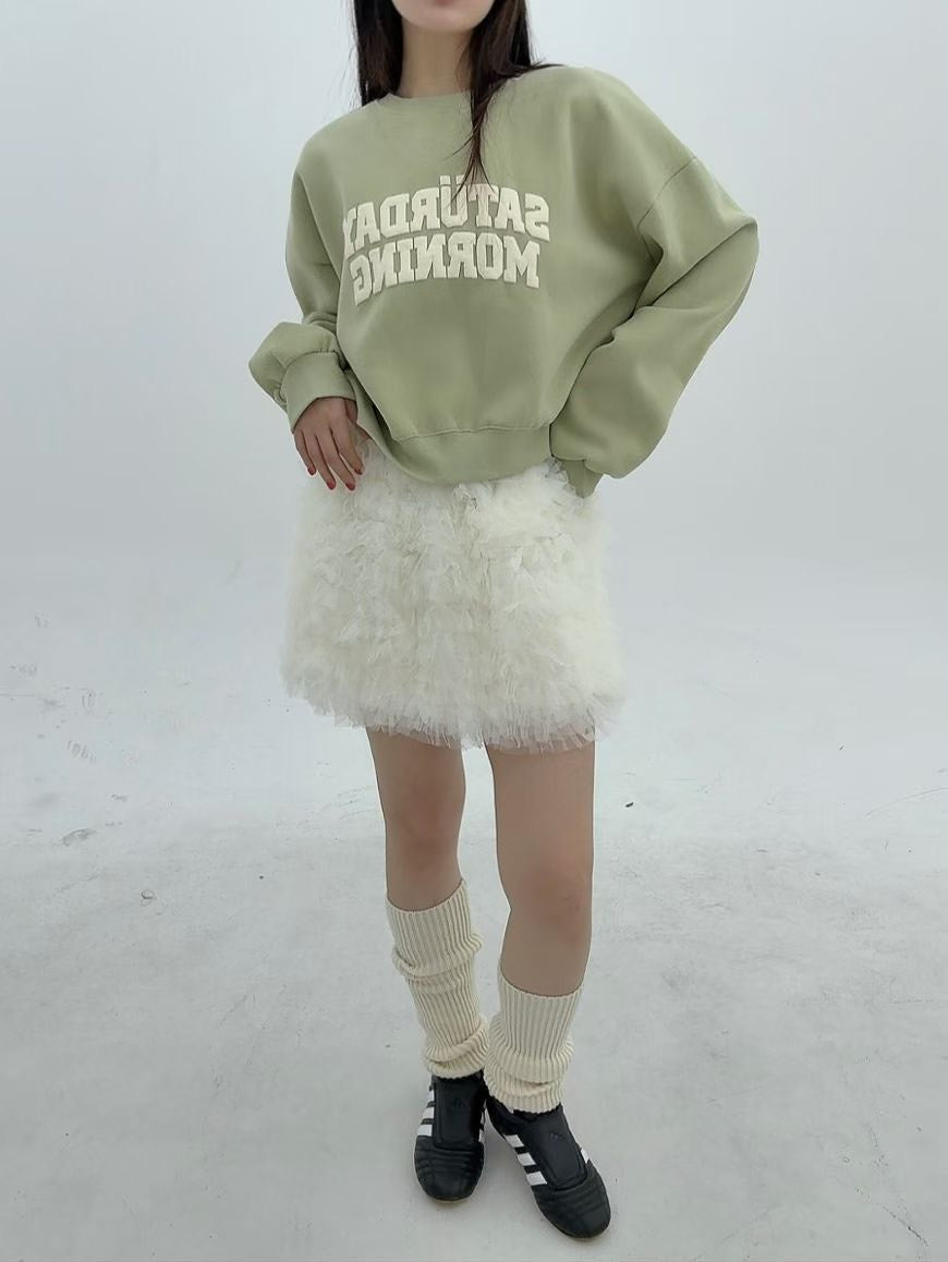 1B107 可愛撞色字母短版大學T(內磨毛)