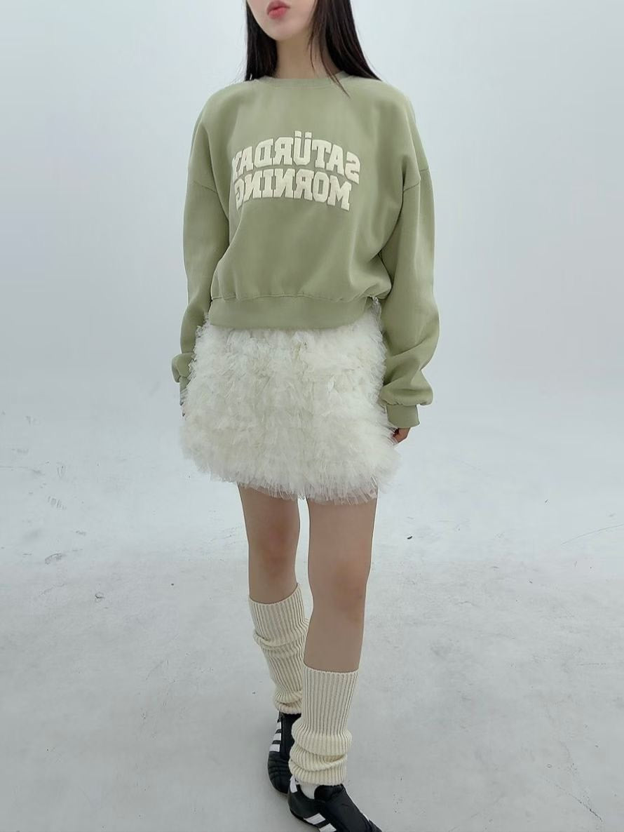 1B107 可愛撞色字母短版大學T(內磨毛)