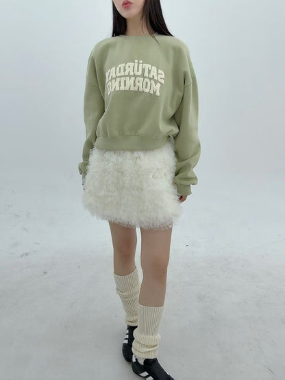 1B107 可愛撞色字母短版大學T(內磨毛)