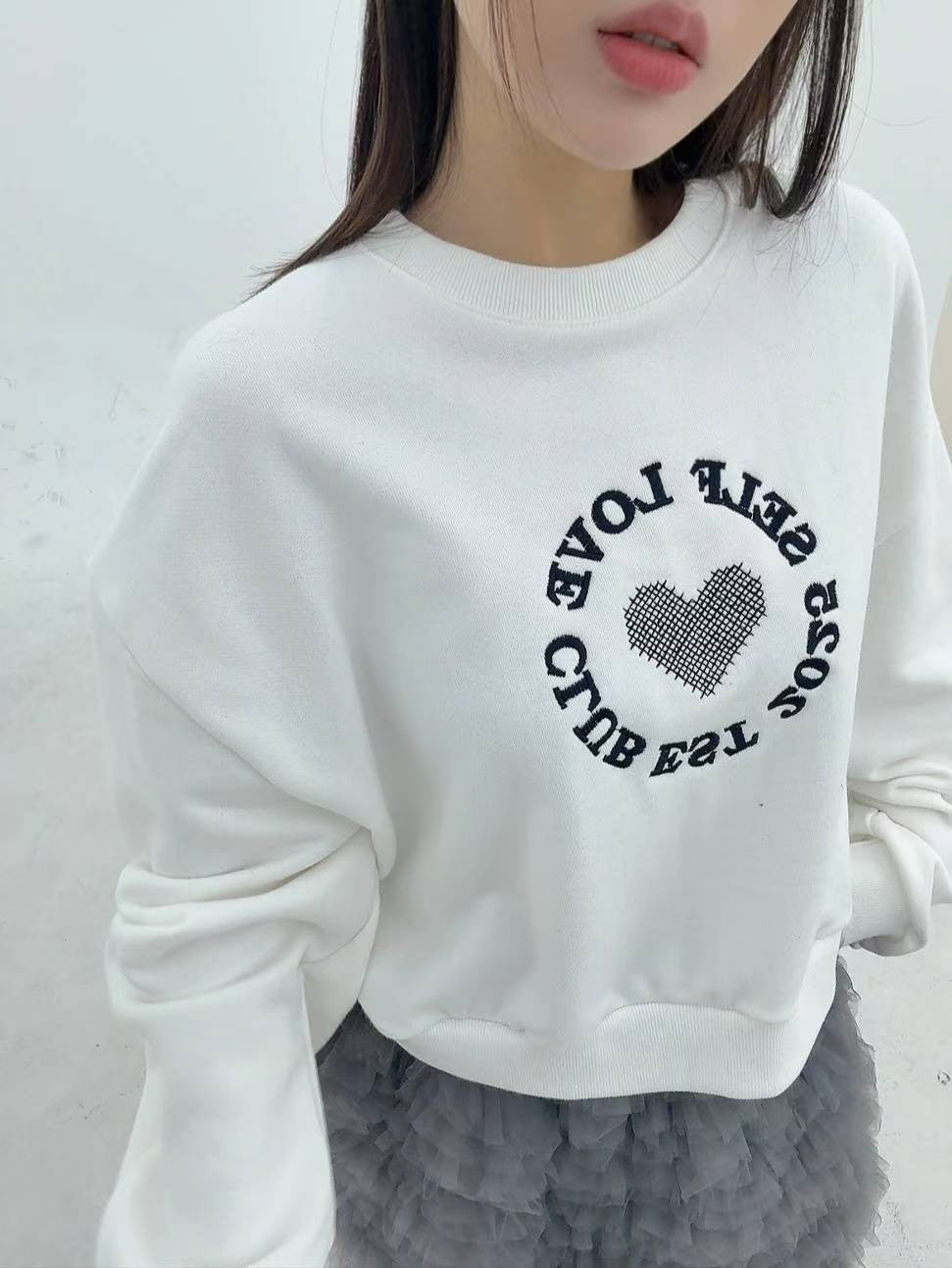 1B101 電繡愛心短版大學T