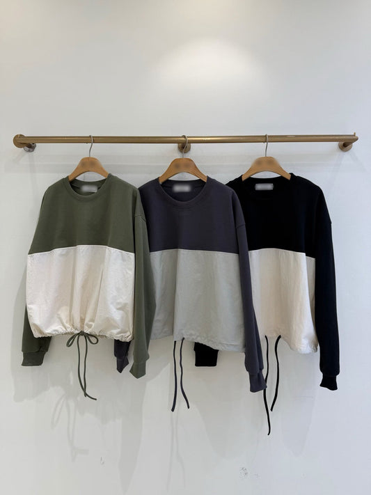 1B113 異材質下抽繩大學T