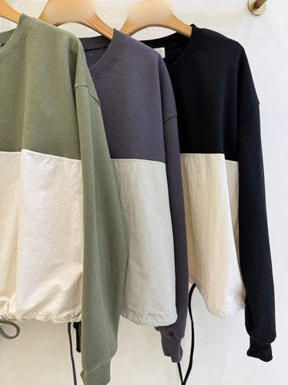 1B113 異材質下抽繩大學T