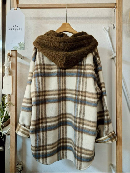 1C301 毛呢連帽格紋外套