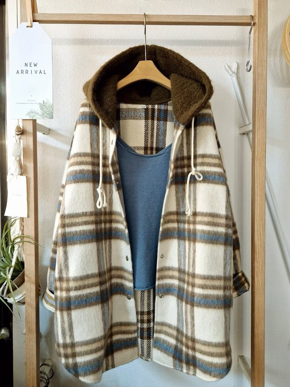 1C301 毛呢連帽格紋外套