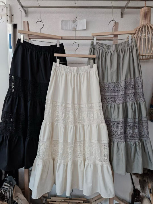 1C311 拚蕾絲長傘裙