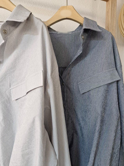 1C309 下擺抽繩直紋襯衫