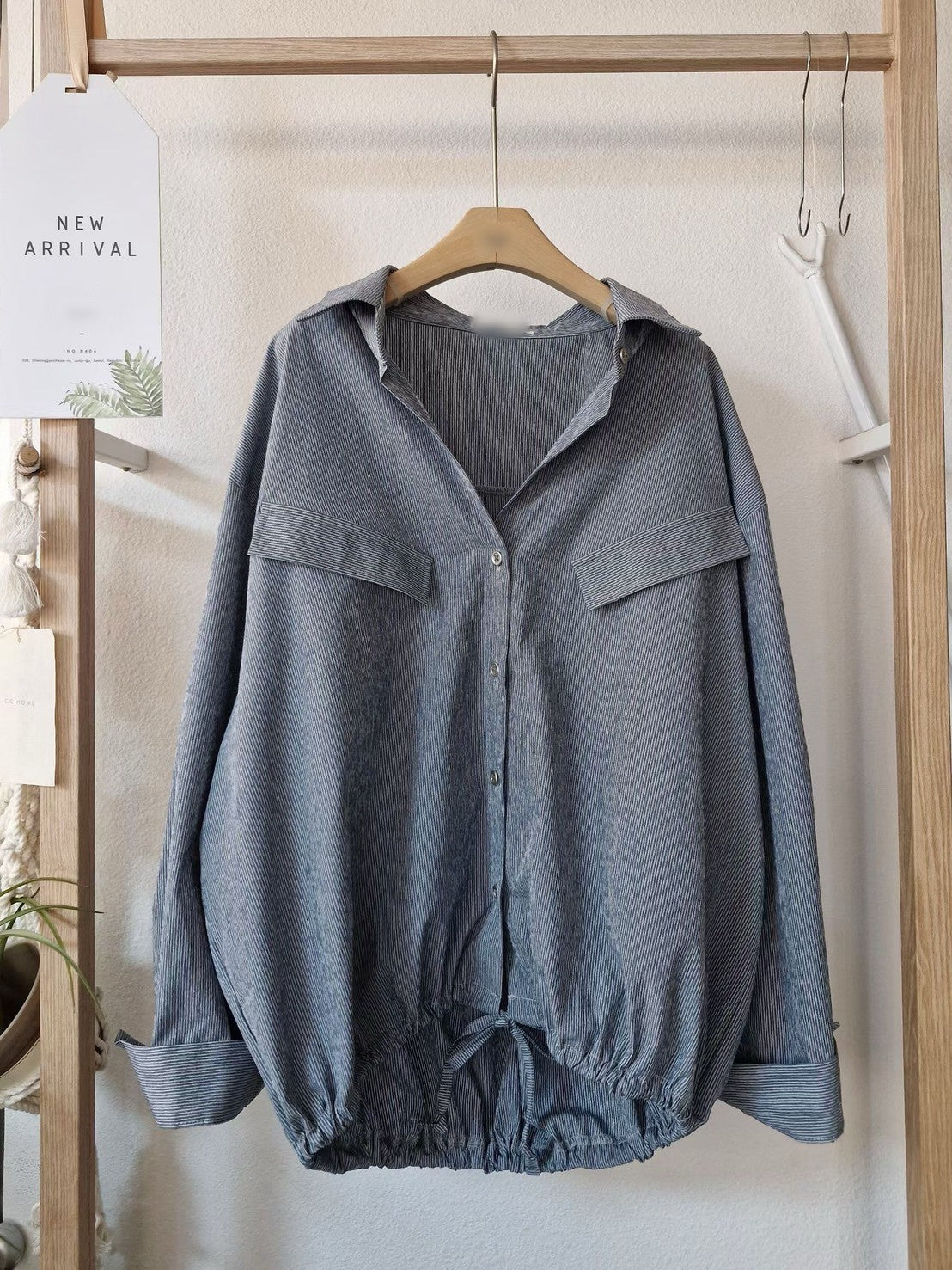 1C309 下擺抽繩直紋襯衫