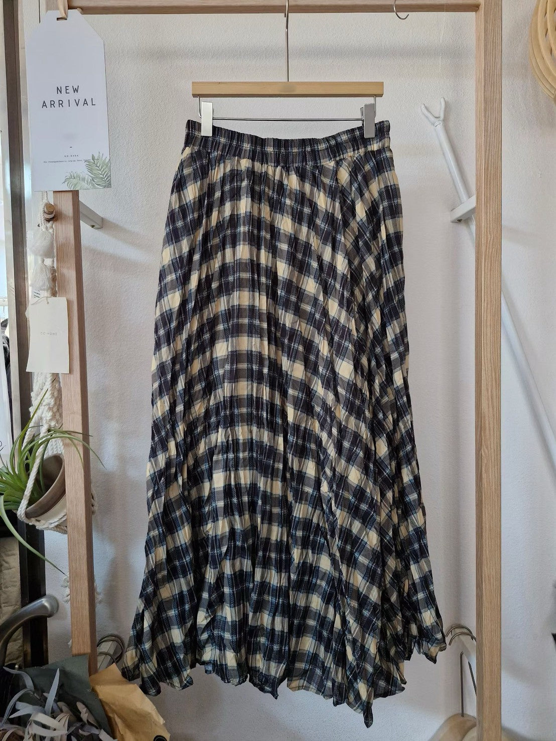 1C307 鬆緊腰格紋長裙