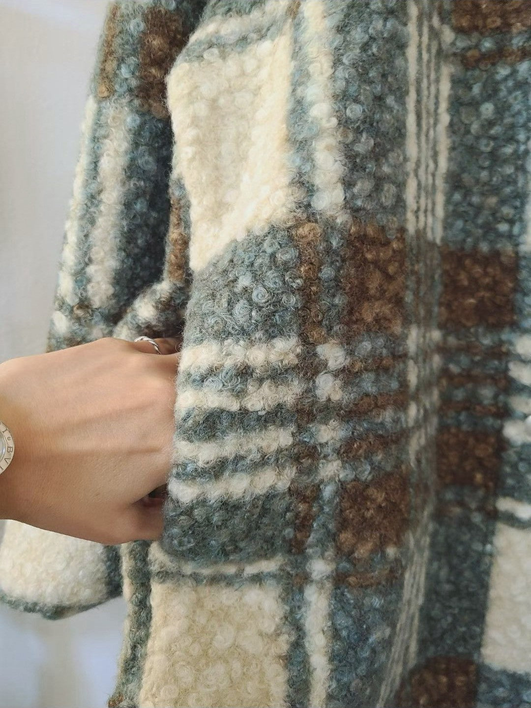 1C305 QQ毛格紋長版襯衫外罩