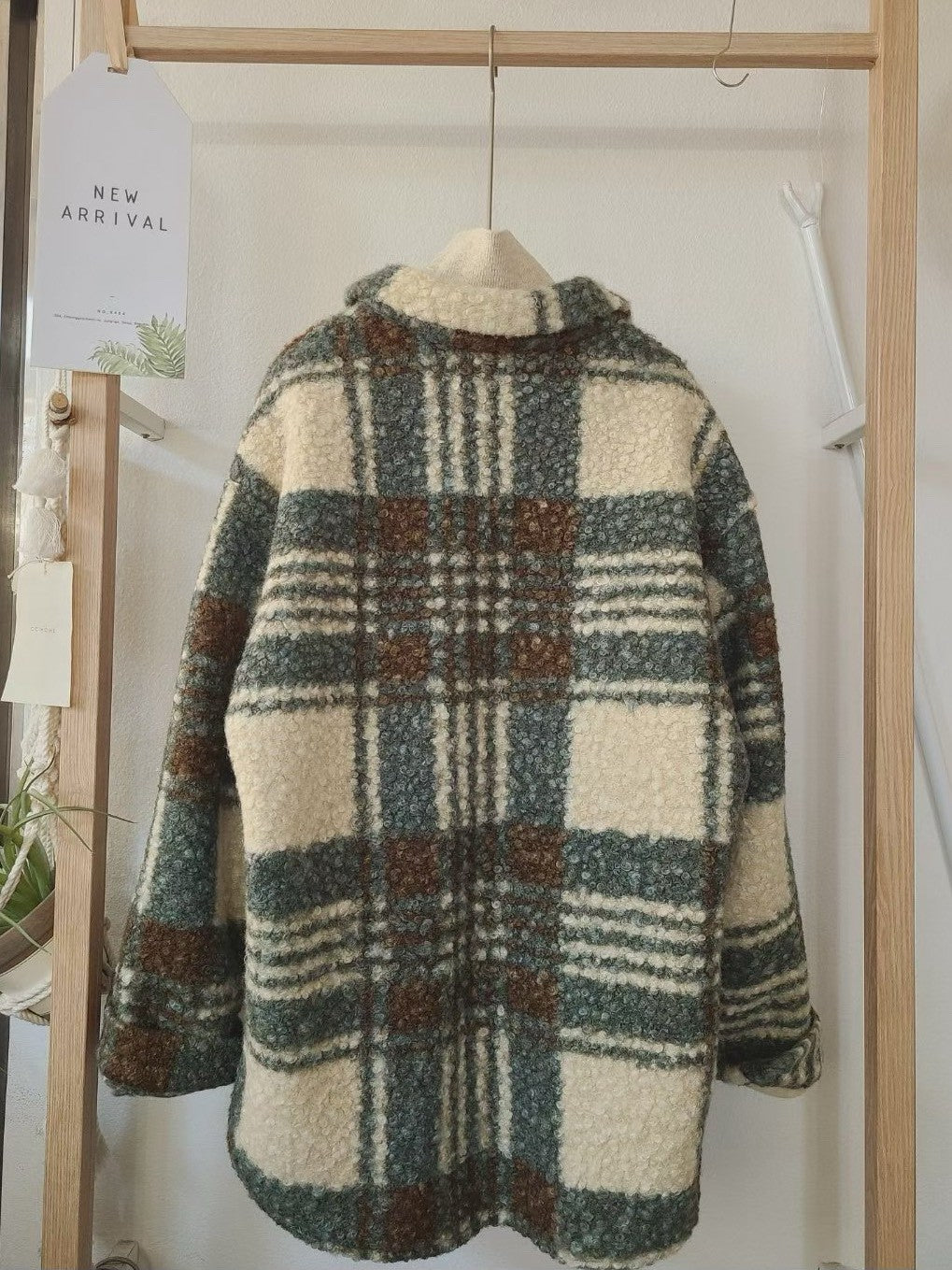 1C305 QQ毛格紋長版襯衫外罩