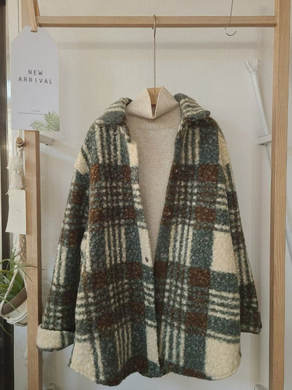 1C305 QQ毛格紋長版襯衫外罩