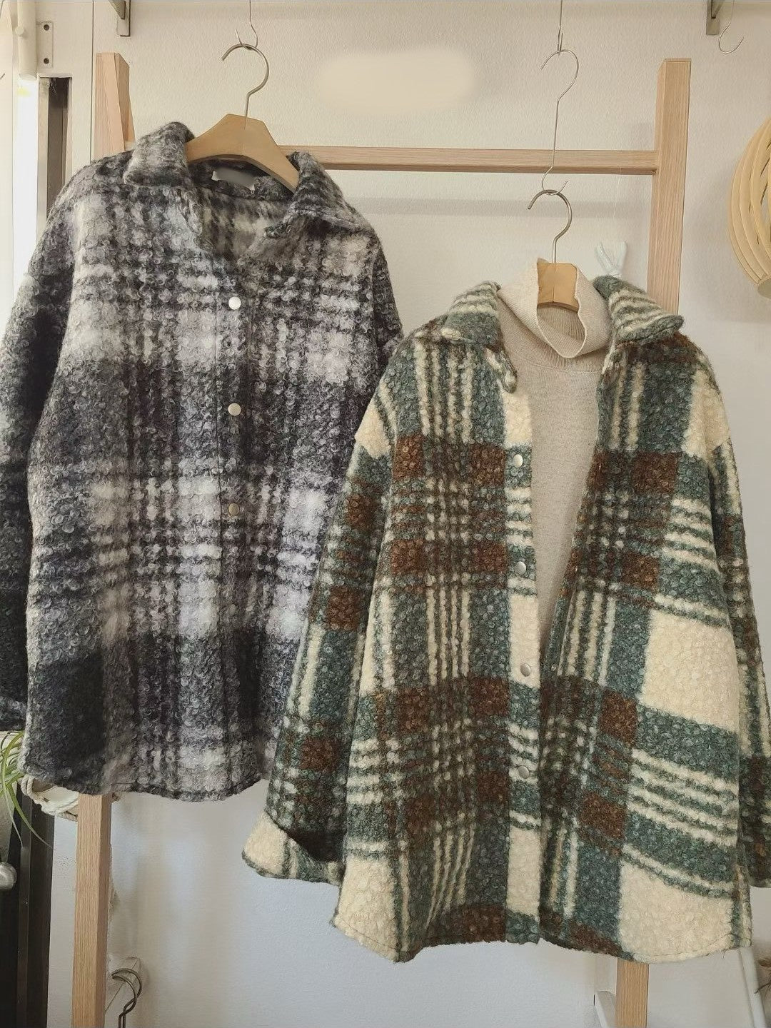 1C305 QQ毛格紋長版襯衫外罩