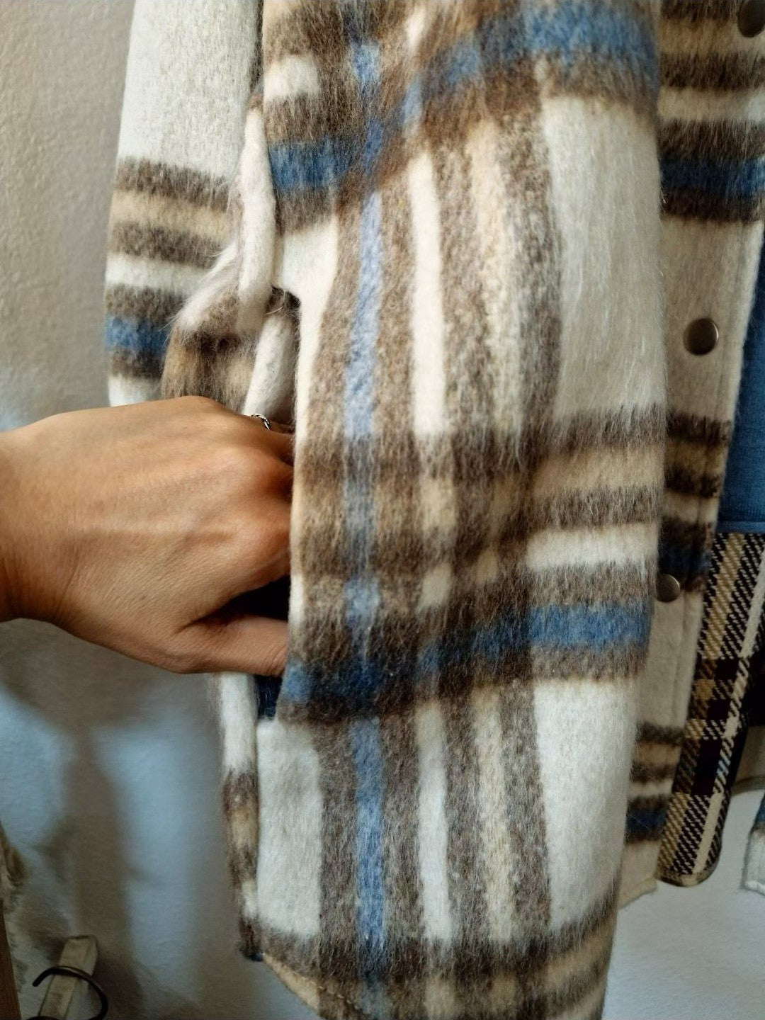 1C301 毛呢連帽格紋外套