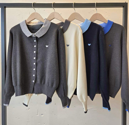 1D120 配色領小愛心針織外套