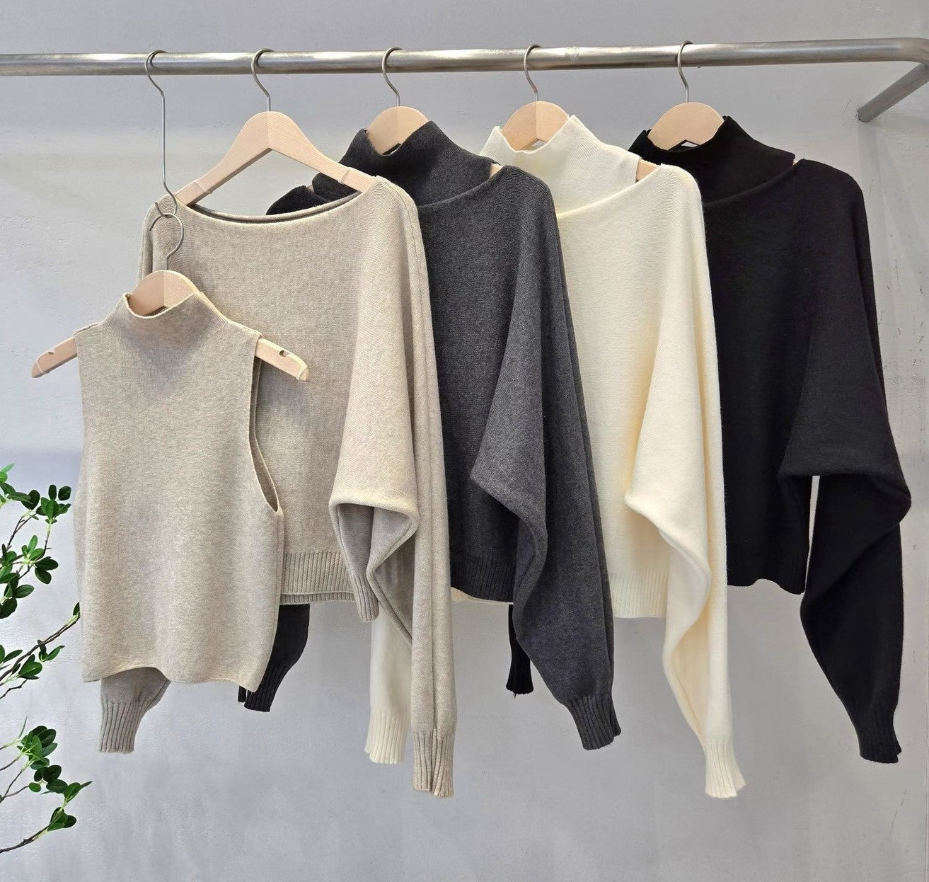 1D101 兩件式高領露肩針織衫