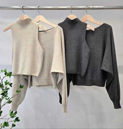 1D101 兩件式高領露肩針織衫