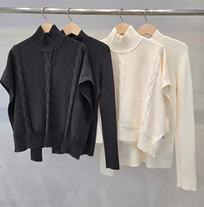 1D123 兩件式立領斗篷+合身親膚針織衫