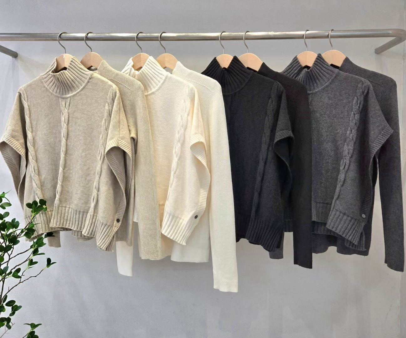 1D123 兩件式立領斗篷+合身親膚針織衫