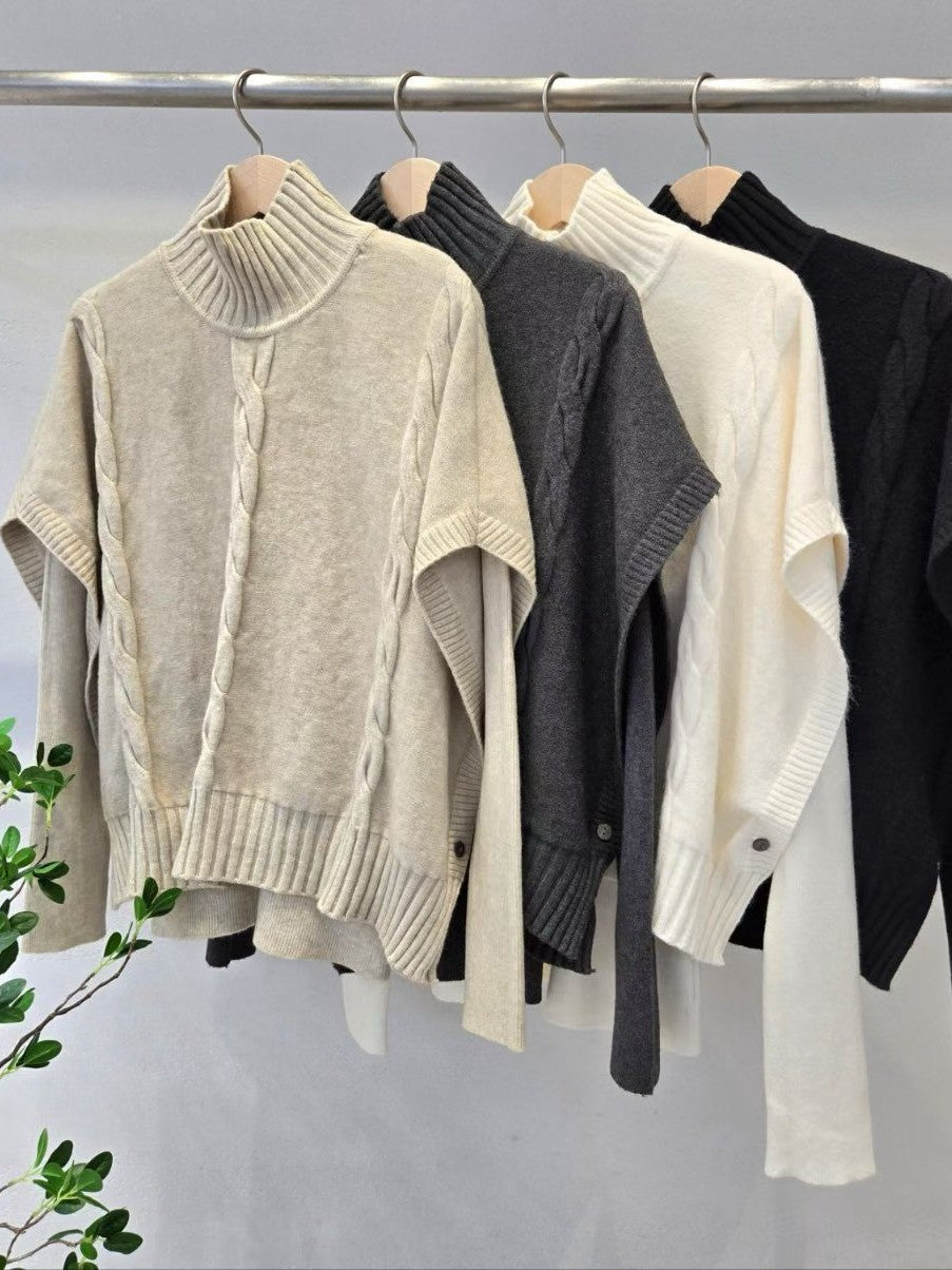 1D123 兩件式立領斗篷+合身親膚針織衫