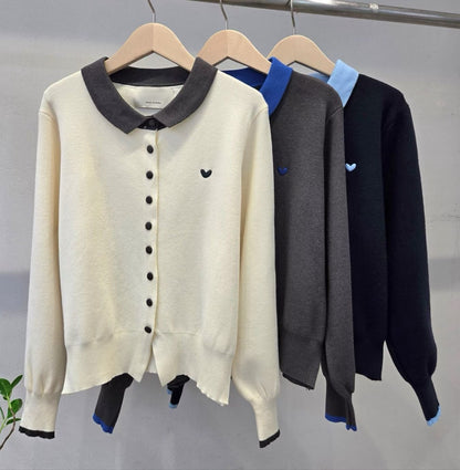 1D120 配色領小愛心針織外套