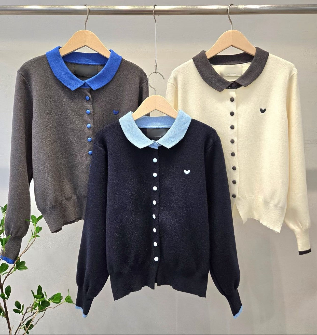 1D120 配色領小愛心針織外套