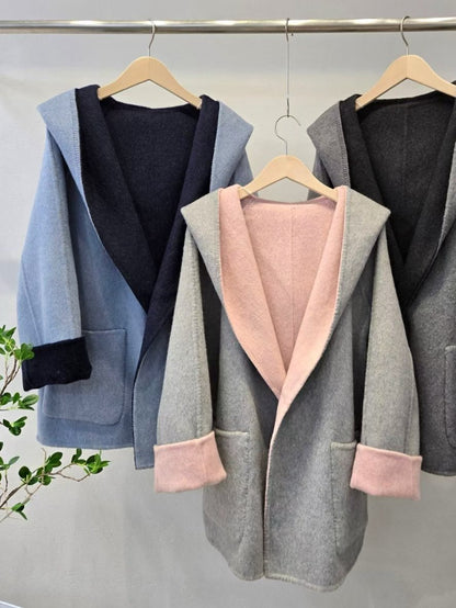 1D119 雙面穿羊絨連帽長版外套