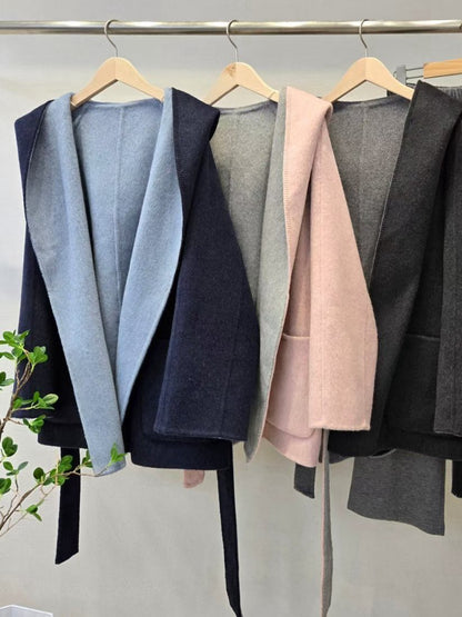 1D119 雙面穿羊絨連帽長版外套