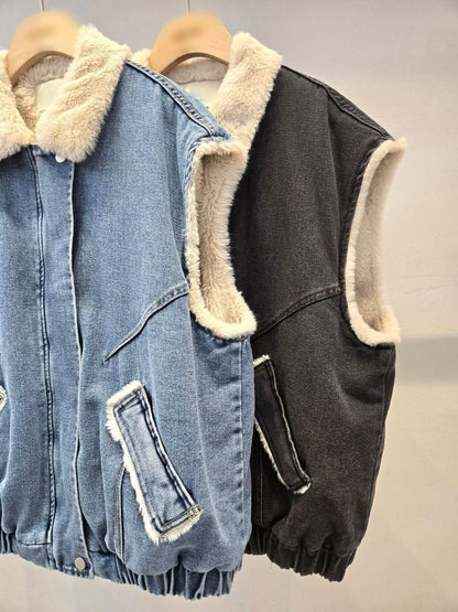 1D115 內刷毛單寧背心