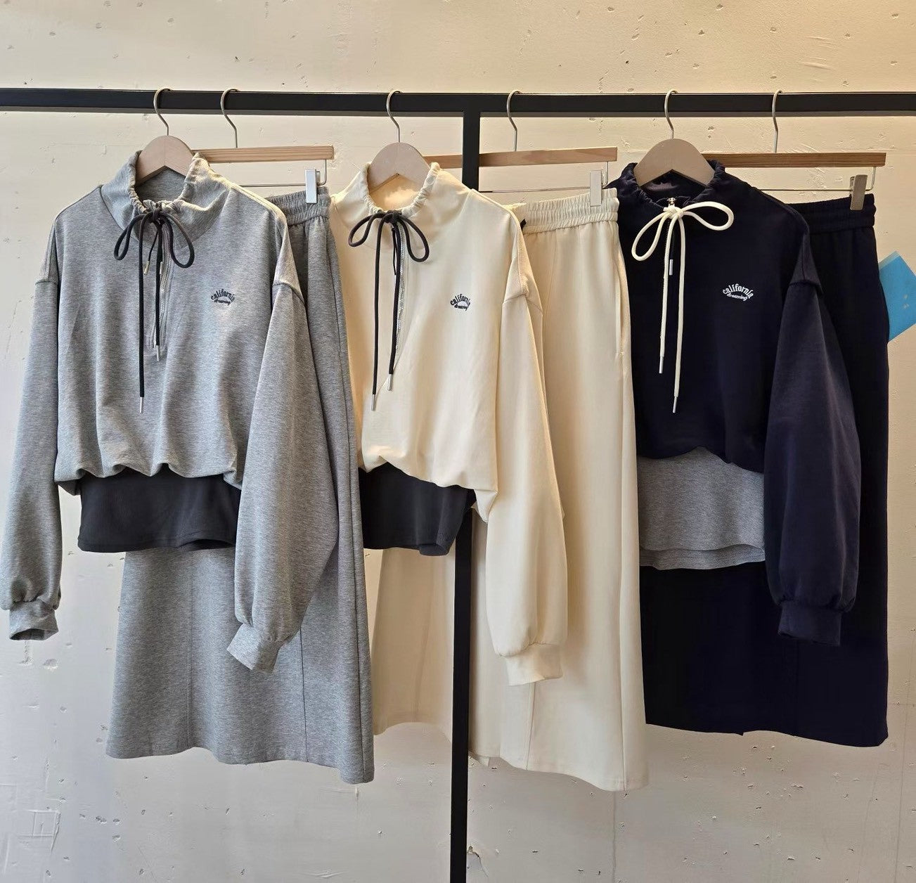 1D112 拉鍊短版衛衣+長棉裙套裝