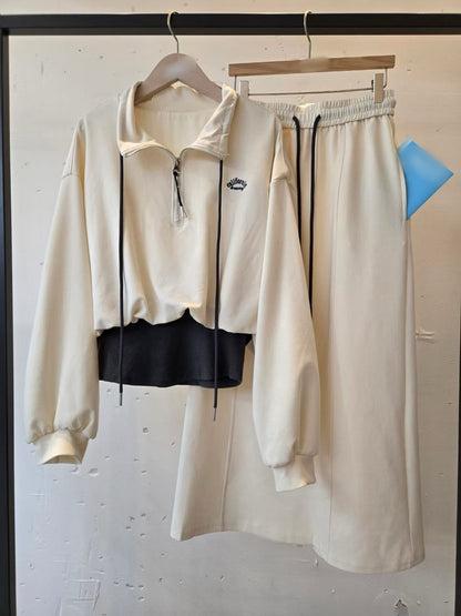 1D112 拉鍊短版衛衣+長棉裙套裝