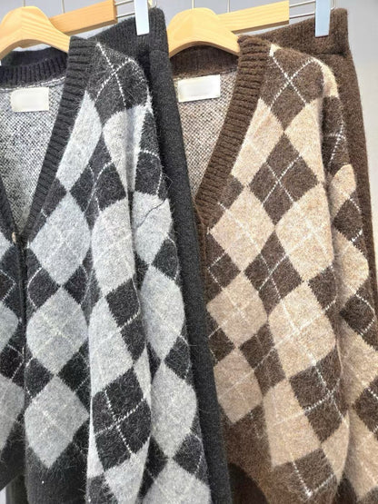 1D111 菱格紋外套+長傘裙 毛料套裝