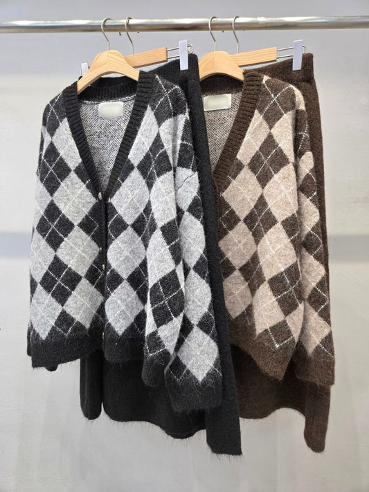 1D111 菱格紋外套+長傘裙 毛料套裝