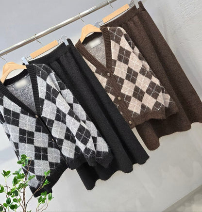 1D111 菱格紋外套+長傘裙 毛料套裝