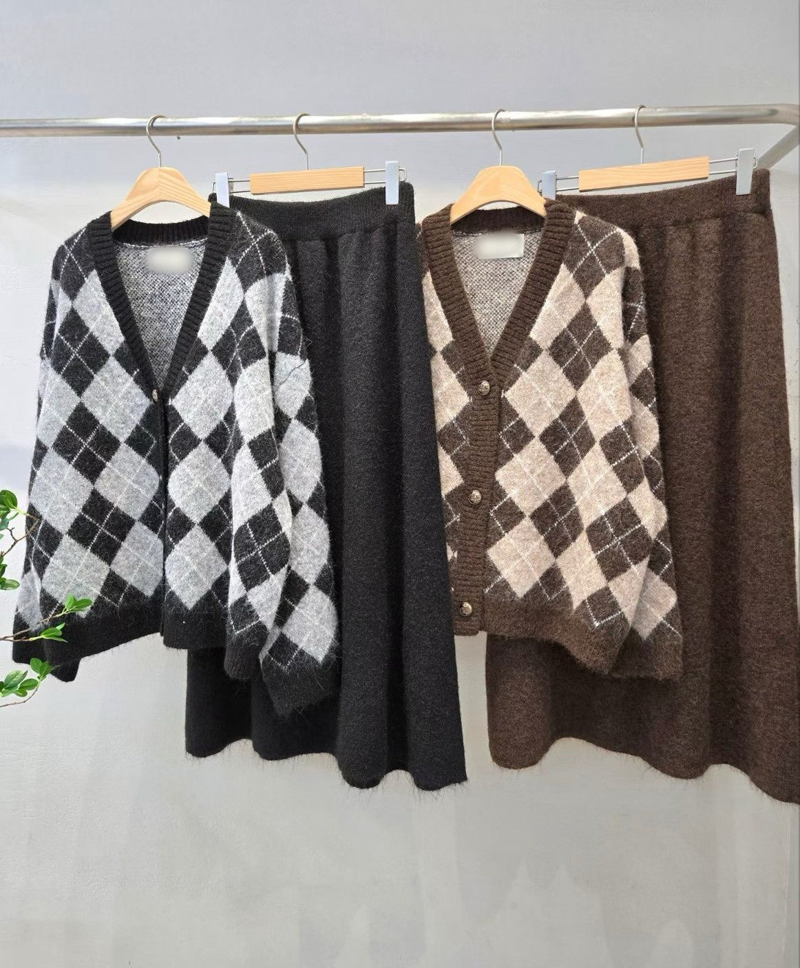 1D111 菱格紋外套+長傘裙 毛料套裝