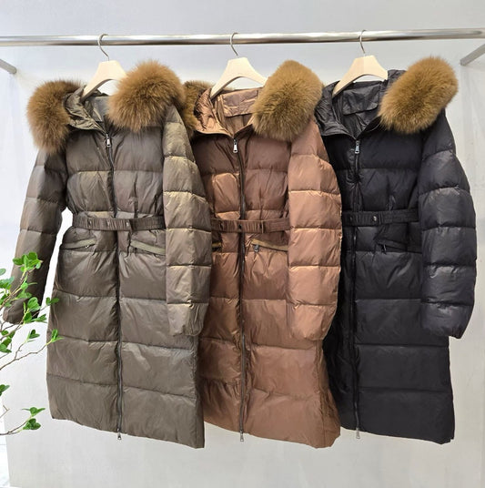 1D109 狐狸毛帽鴨絨長版外套(90%鴨絨)