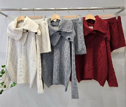 1D110 麻花紋針織脖圍+毛衣+短褲三件組