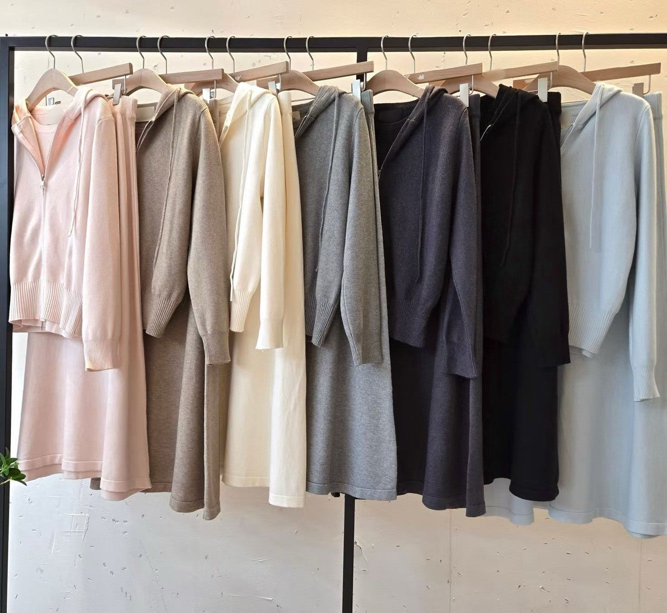 1D116 短針織衫+拉鍊外套+長裙 三件組