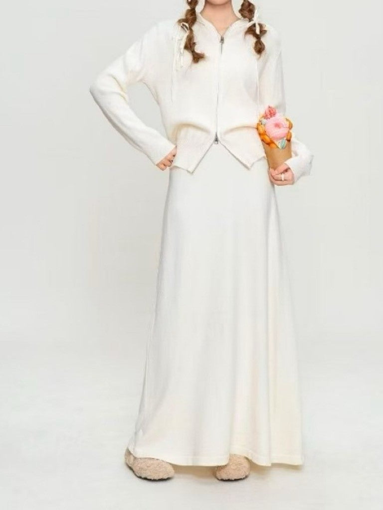 1D116 短針織衫+拉鍊外套+長裙 三件組