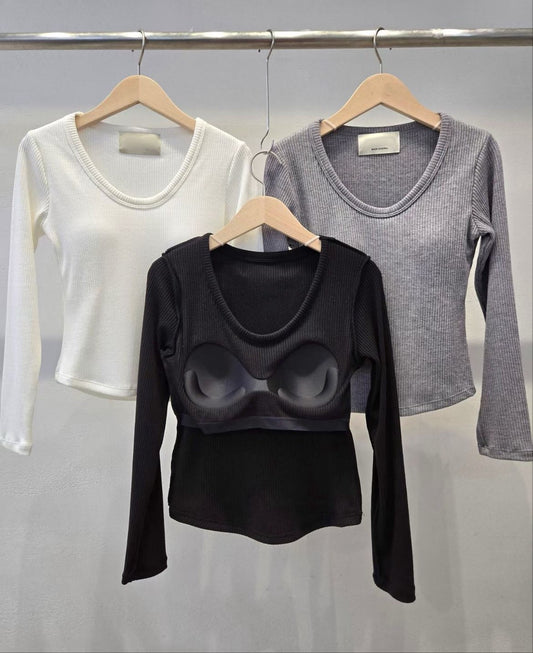 1D105 U領BRA螺紋棉長T