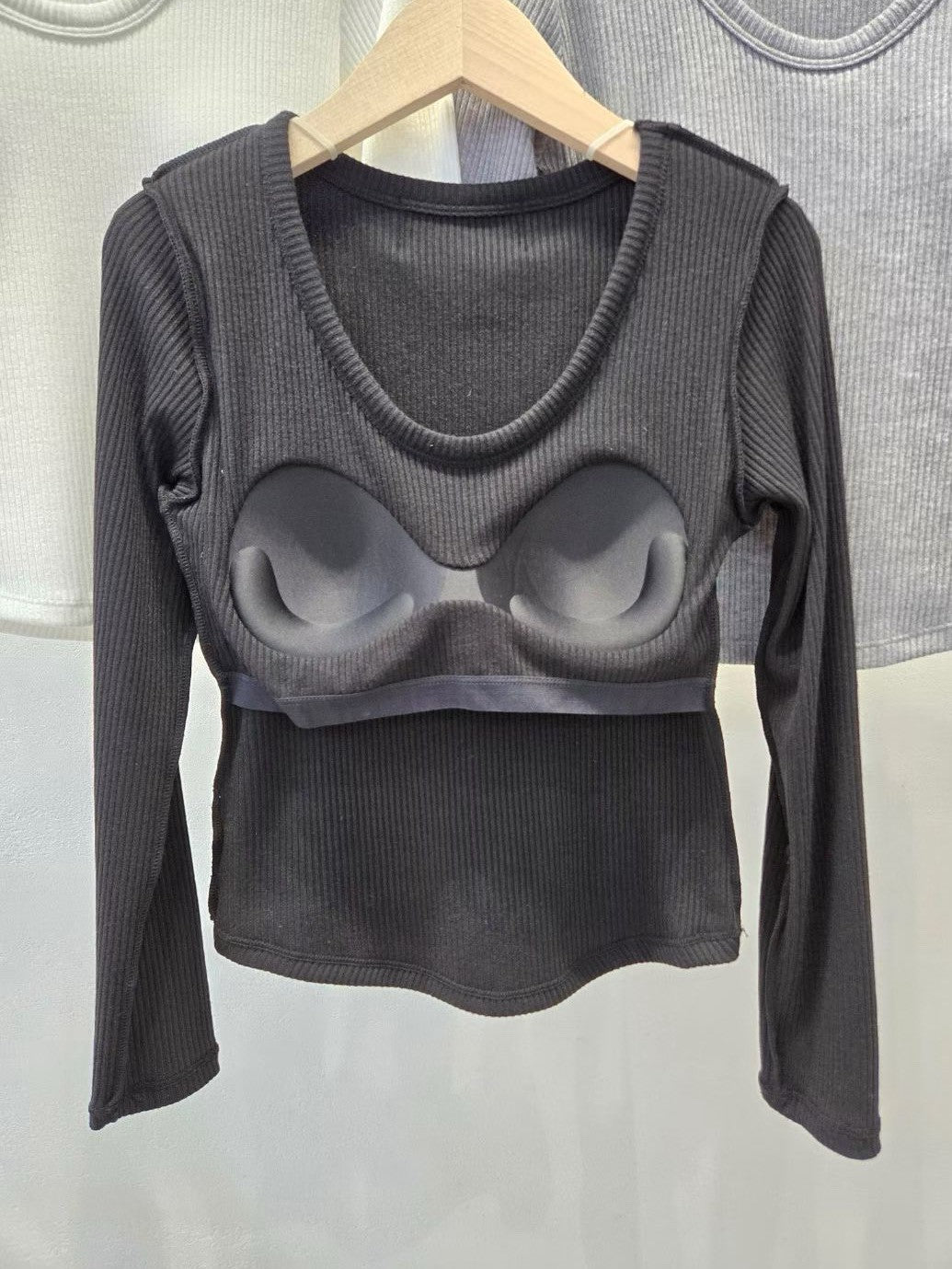 1D105 U領BRA螺紋棉長T