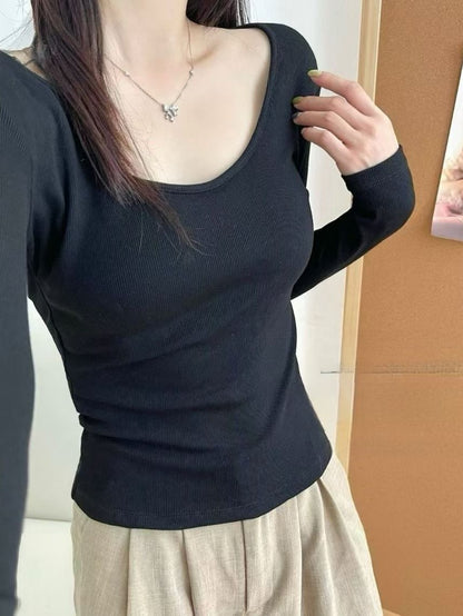 1D105 U領BRA螺紋棉長T