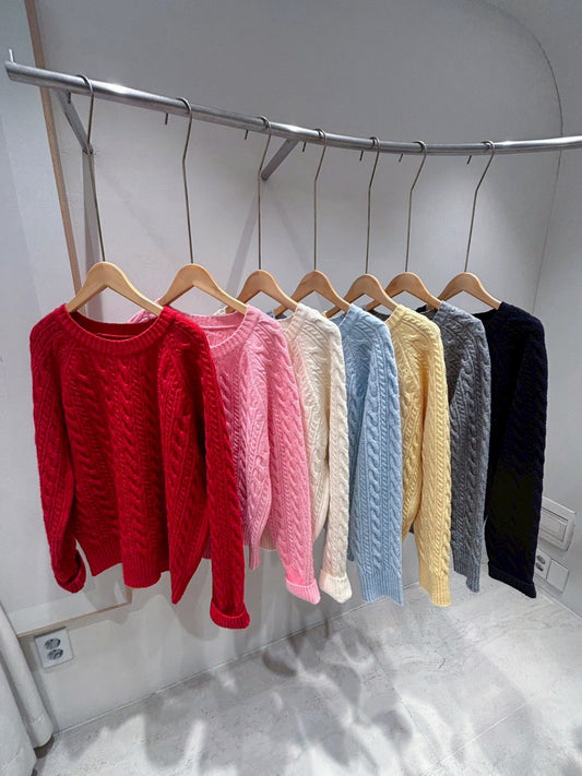 1B207 圓領麻花紋微鬆份毛衣