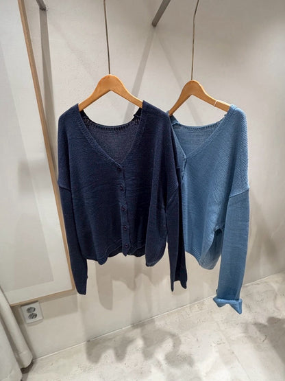 1B214 V領排釦針織外套